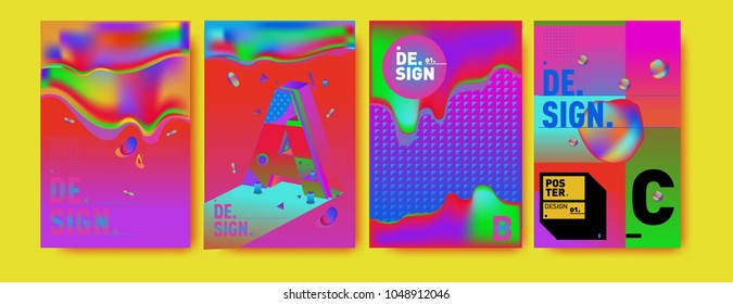 Abstract liquid and geometric colorful background poster and cover design. Blue, yellow, red, orange, pink and green. Vector alphabet poster template in Eps10.