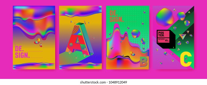 Abstract liquid and geometric colorful background poster and cover design. Blue, yellow, red, orange, pink and green. Vector alphabet poster template in Eps10.