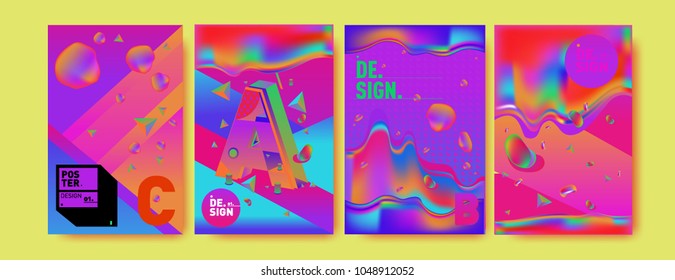 Abstract liquid and geometric colorful background poster and cover design. Blue, yellow, red, orange, pink and green. Vector alphabet poster template in Eps10.