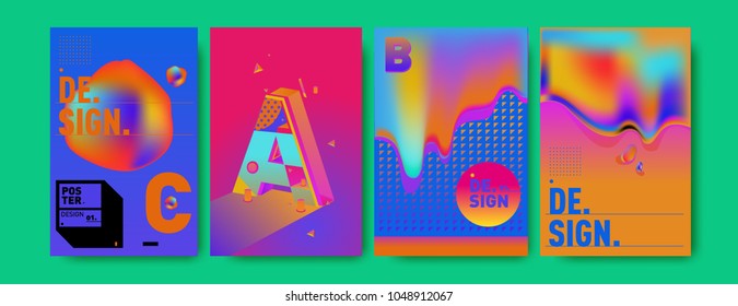 Abstract liquid and geometric colorful background poster and cover design. Blue, yellow, red, orange, pink and green. Vector alphabet poster template in Eps10.