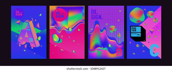 Abstract liquid and geometric colorful background poster and cover design. Blue, yellow, red, orange, pink and green. Vector alphabet poster template in Eps10.
