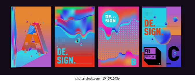 Abstract liquid and geometric colorful background poster and cover design. Blue, yellow, red, orange, pink and green. Vector alphabet poster template in Eps10.
