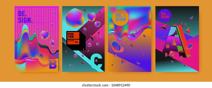 Abstract liquid and geometric colorful background poster and cover design. Blue, yellow, red, orange, pink and green. Vector alphabet poster template in Eps10.
