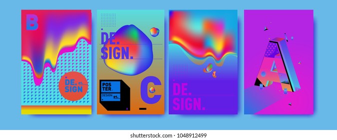 Abstract liquid and geometric colorful background poster and cover design. Blue, yellow, red, orange, pink and green. Vector alphabet poster template in Eps10.
