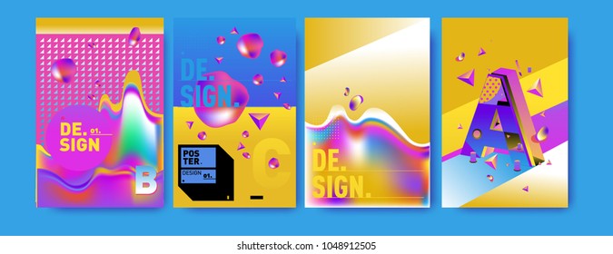 Abstract liquid and geometric colorful background poster and cover design. Blue, yellow, red, orange, pink and green. Vector alphabet poster template in Eps10.
