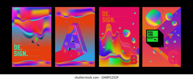 Abstract liquid and geometric colorful background poster and cover design. Blue, yellow, red, orange, pink and green. Vector alphabet poster template in Eps10.
