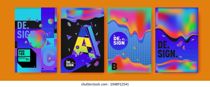 Abstract liquid and geometric colorful background poster and cover design. Blue, yellow, red, orange, pink and green. Vector alphabet poster template in Eps10.
