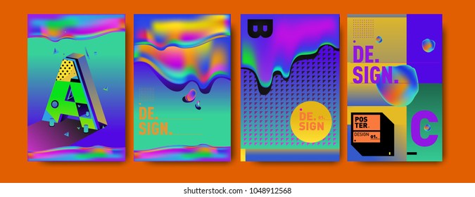 Abstract liquid and geometric colorful background poster and cover design. Blue, yellow, red, orange, pink and green. Vector alphabet poster template in Eps10.
