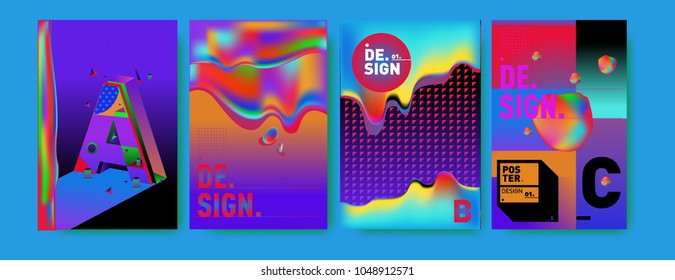 Abstract liquid and geometric colorful background poster and cover design. Blue, yellow, red, orange, pink and green. Vector alphabet poster template in Eps10.
