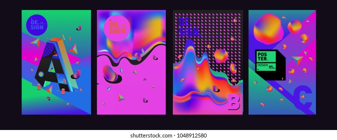 Abstract liquid and geometric colorful background poster and cover design. Blue, yellow, red, orange, pink and green. Vector alphabet poster template in Eps10.
