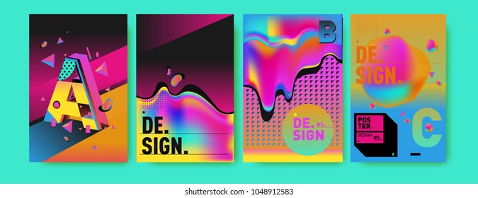 Abstract liquid and geometric colorful background poster and cover design. Blue, yellow, red, orange, pink and green. Vector alphabet poster template in Eps10.
