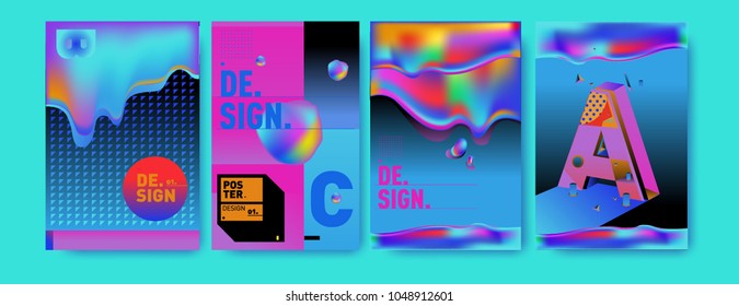 Abstract liquid and geometric colorful background poster and cover design. Blue, yellow, red, orange, pink and green. Vector alphabet poster template in Eps10.
