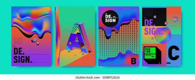 Abstract liquid and geometric colorful background poster and cover design. Blue, yellow, red, orange, pink and green. Vector alphabet poster template in Eps10.
