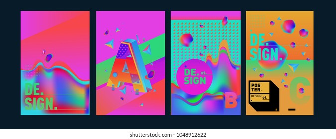 Abstract liquid and geometric colorful background poster and cover design. Blue, yellow, red, orange, pink and green. Vector alphabet poster template in Eps10.
