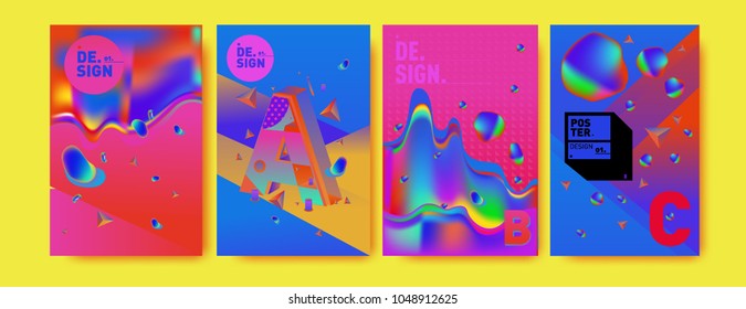 Abstract liquid and geometric colorful background poster and cover design. Blue, yellow, red, orange, pink and green. Vector alphabet poster template in Eps10.

