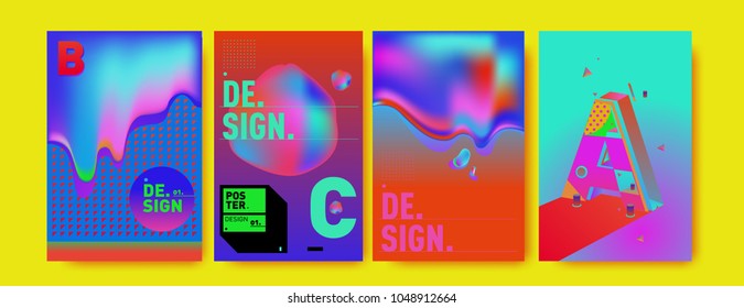 Abstract liquid and geometric colorful background poster and cover design. Blue, yellow, red, orange, pink and green. Vector alphabet poster template in Eps10.
