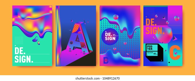Abstract liquid and geometric colorful background poster and cover design. Blue, yellow, red, orange, pink and green. Vector alphabet poster template in Eps10.
