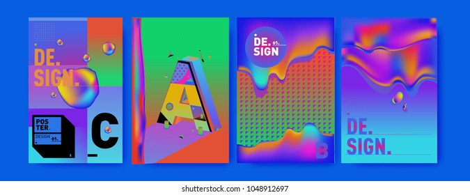 Abstract liquid and geometric colorful background poster and cover design. Blue, yellow, red, orange, pink and green. Vector alphabet poster template in Eps10.
