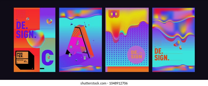 Abstract liquid and geometric colorful background poster and cover design. Blue, yellow, red, orange, pink and green. Vector alphabet poster template in Eps10.
