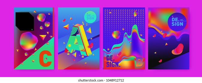 Abstract liquid and geometric colorful background poster and cover design. Blue, yellow, red, orange, pink and green. Vector alphabet poster template in Eps10.
