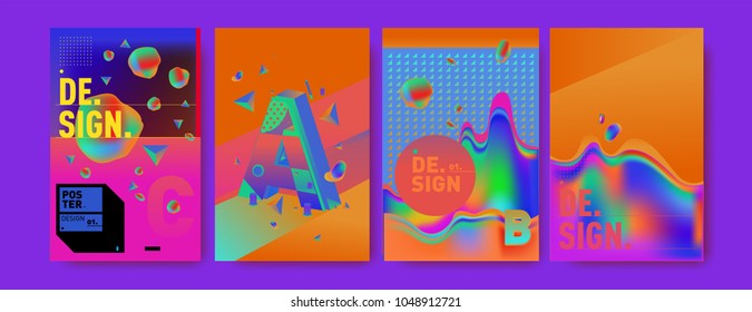 Abstract liquid and geometric colorful background poster and cover design. Blue, yellow, red, orange, pink and green. Vector alphabet poster template in Eps10.
