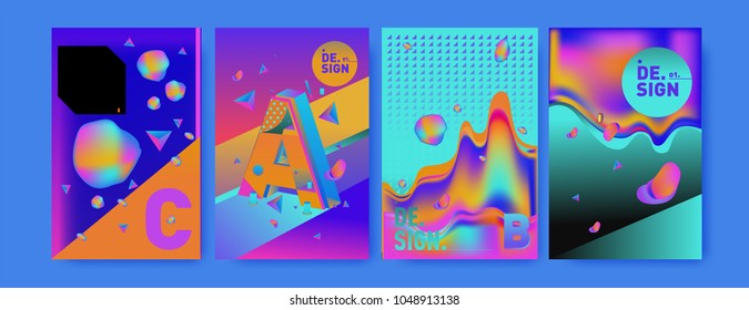 Abstract liquid and geometric colorful background poster and cover design. Blue, yellow, red, orange, pink and green. Vector alphabet poster template in Eps10.
