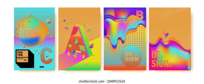 Abstract liquid and geometric colorful background poster and cover design. Blue, yellow, red, orange, pink and green. Vector alphabet poster template in Eps10.
