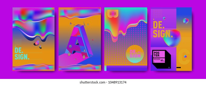 Abstract liquid and geometric colorful background poster and cover design. Blue, yellow, red, orange, pink and green. Vector alphabet poster template in Eps10.
