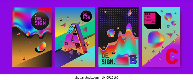 Abstract liquid and geometric colorful background poster and cover design. Blue, yellow, red, orange, pink and green. Vector alphabet poster template in Eps10.
