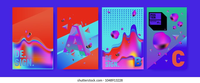 Abstract liquid and geometric colorful background poster and cover design. Blue, yellow, red, orange, pink and green. Vector alphabet poster template in Eps10.
