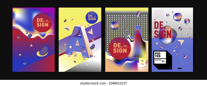 Abstract liquid and geometric colorful background poster and cover design. Blue, yellow, red, orange, pink and green. Vector alphabet poster template in Eps10.
