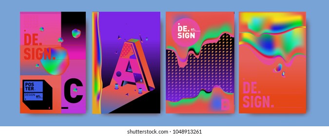 Abstract liquid and geometric colorful background poster and cover design. Blue, yellow, red, orange, pink and green. Vector alphabet poster template in Eps10.
