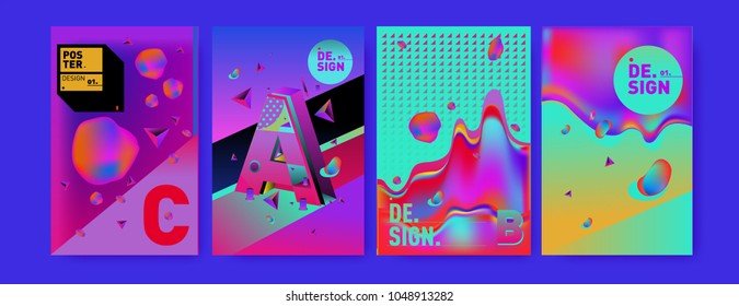 Abstract liquid and geometric colorful background poster and cover design. Blue, yellow, red, orange, pink and green. Vector alphabet poster template in Eps10.
