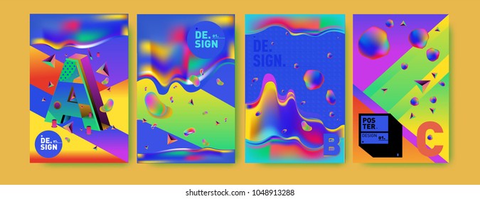 Abstract liquid and geometric colorful background poster and cover design. Blue, yellow, red, orange, pink and green. Vector alphabet poster template in Eps10.
