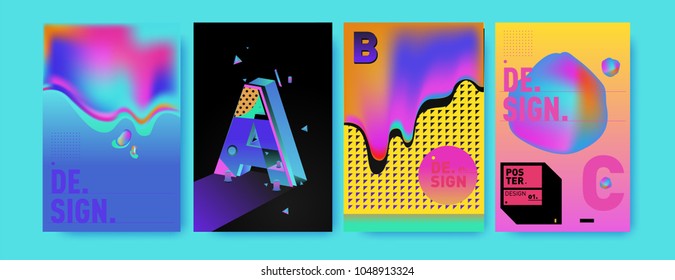 Abstract liquid and geometric colorful background poster and cover design. Blue, yellow, red, orange, pink and green. Vector alphabet poster template in Eps10.
