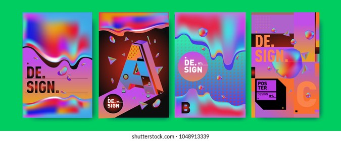 Abstract liquid and geometric colorful background poster and cover design. Blue, yellow, red, orange, pink and green. Vector alphabet poster template in Eps10.

