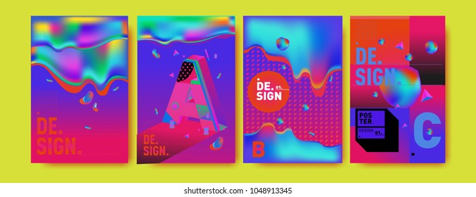 Abstract liquid and geometric colorful background poster and cover design. Blue, yellow, red, orange, pink and green. Vector alphabet poster template in Eps10.
