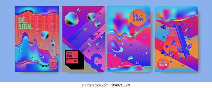 Abstract liquid and geometric colorful background poster and cover design. Blue, yellow, red, orange, pink and green. Vector alphabet poster template in Eps10.
