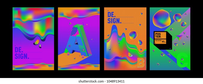 Abstract liquid and geometric colorful background poster and cover design. Blue, yellow, red, orange, pink and green. Vector alphabet poster template in Eps10.
