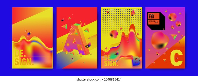 Abstract liquid and geometric colorful background poster and cover design. Blue, yellow, red, orange, pink and green. Vector alphabet poster template in Eps10.
