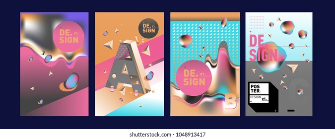 Abstract liquid and geometric colorful background poster and cover design. Blue, yellow, red, orange, pink and green. Vector alphabet poster template in Eps10.
