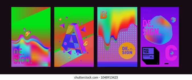 Abstract liquid and geometric colorful background poster and cover design. Blue, yellow, red, orange, pink and green. Vector alphabet poster template in Eps10.
