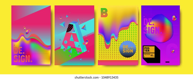 Abstract liquid and geometric colorful background poster and cover design. Blue, yellow, red, orange, pink and green. Vector alphabet poster template in Eps10.
