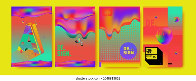Abstract liquid and geometric colorful background poster and cover design. Blue, yellow, red, orange, pink and green. Vector alphabet poster template in Eps10.