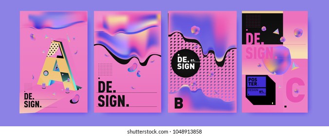 Abstract liquid and geometric colorful background poster and cover design. Blue, yellow, red, orange, pink and green. Vector alphabet poster template in Eps10.