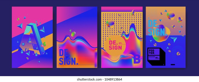 Abstract liquid and geometric colorful background poster and cover design. Blue, yellow, red, orange, pink and green. Vector alphabet poster template in Eps10.