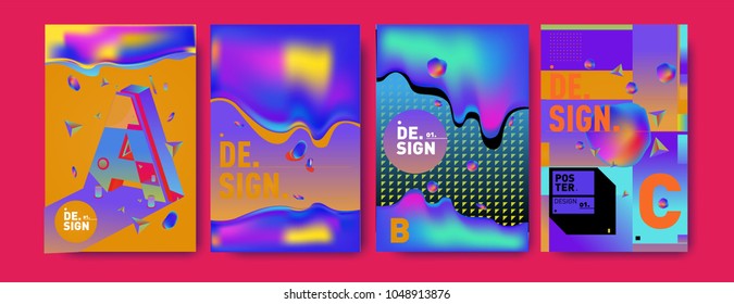 Abstract liquid and geometric colorful background poster and cover design. Blue, yellow, red, orange, pink and green. Vector alphabet poster template in Eps10.