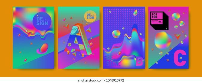 Abstract liquid and geometric colorful background poster and cover design. Blue, yellow, red, orange, pink and green. Vector alphabet poster template in Eps10.