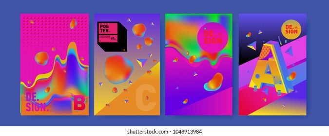 Abstract liquid and geometric colorful background poster and cover design. Blue, yellow, red, orange, pink and green. Vector alphabet poster template in Eps10.