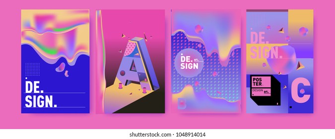 Abstract liquid and geometric colorful background poster and cover design. Blue, yellow, red, orange, pink and green. Vector alphabet poster template in Eps10.
